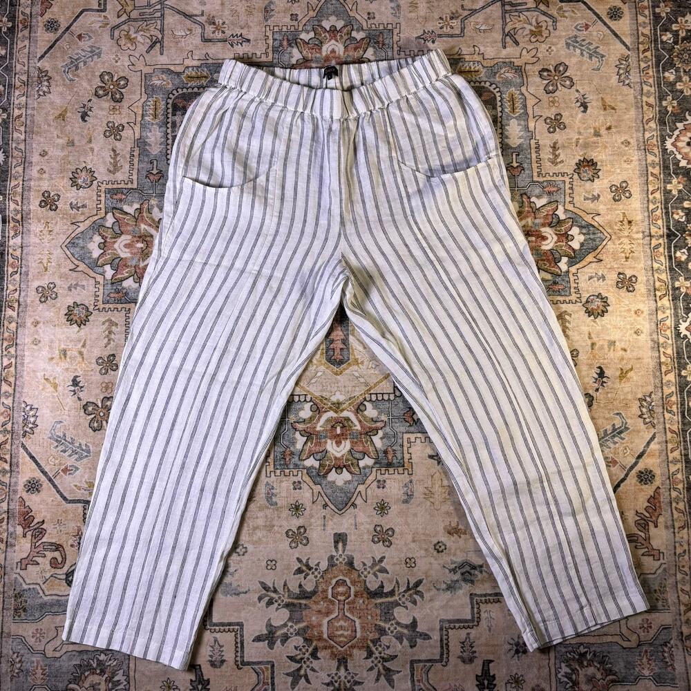 Quince linen pinstripe pants women’s summer comfort breathable bottom size Large - Picture 6 of 11